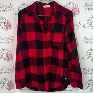Hollister plaid button down long sleeve cottage cabin Red and Black Plaid Shirt